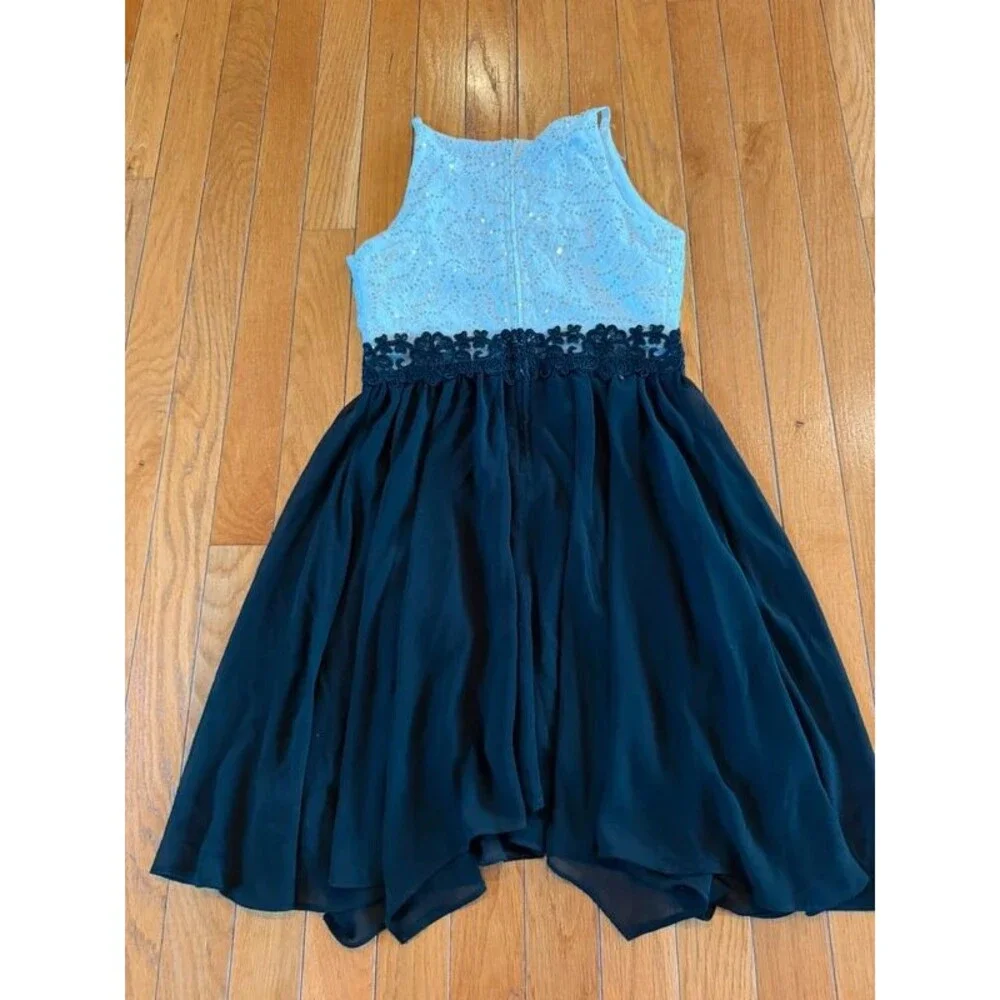 BCX Girl White Sequin & Black Sleeveless Asymmetrical Hem Party Dress Size 10